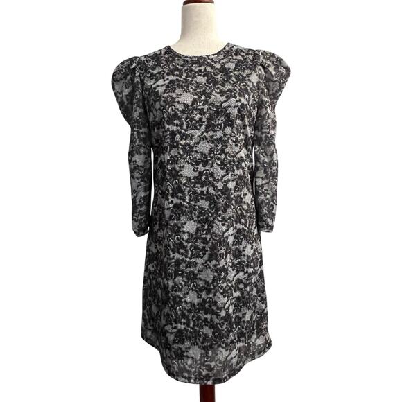 Michael Kors Black Silver Floral 3/4 Sleeve Mini Shift Dress Sz M NWT Holiday - Picture 3 of 9